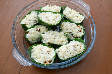 Klepon cake from grated casava with pandan leaf wrap, a traditional cake in Indonesia
