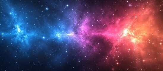 Fototapeta premium A vibrant cosmic scene showcasing colorful nebulae in a star-filled galaxy.