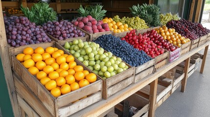 a fruit stand with many different types of fruits