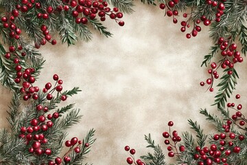 Festive Christmas wreath adorned with vibrant red berries and lush green leaves.