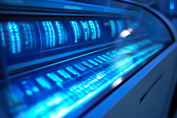 Sequencing machine shows live data analyzing DNA strands and nucleotides in lab