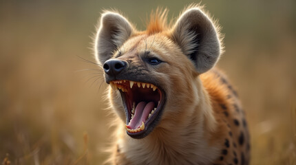 Obraz premium A ferocious spotted laughing hyena on the plains of Africa. A wild animal.