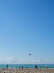  Kite Festival. Preparing to launch a kite. Entertainment and hobbies. Windy weather. Resort coast