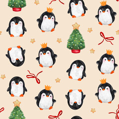 winter seamless pattern.cute penguin. christmas patterns for fabric, textile and wallpaper.
