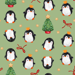 winter seamless pattern.cute penguin. christmas patterns for fabric, textile and wallpaper.
