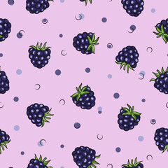 Cartoon blackberry pattern. Vector seamless berry print	