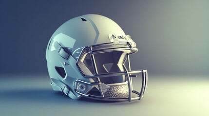 Fototapeta premium White American Football Helmet with Chrome Face Mask on Blue Background.