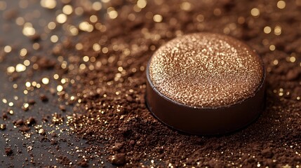 Soft Golden Bronzer in Natural Setting with Glitter Particles Reflecting Warm Hour Lighting for Beauty and Cosmetic Themed Projects