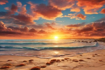 Obraz premium Sunset Landscape Background, Sunset Scenery Wallpaper, Sunset Background, Beautiful Sunset Wallpaper, Nature Wallpaper, Sunrise Wallpaper, AI Generative
