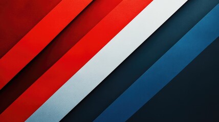 Obraz premium Diagonal layers of vibrant red, white, and blue color stripes creating dynamic abstract background