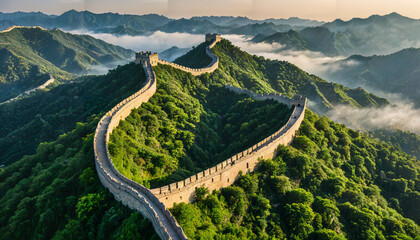 La Grande Muraille de Chine au lever du soleil