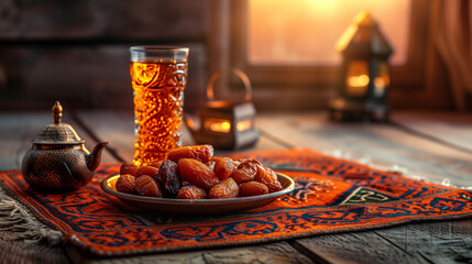 Dates, lantern, ramadan kareem.