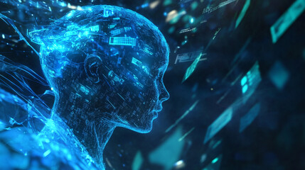 Digital Human Futuristic Technology Concept Network Data Abstract Head Blue Glow Cyber