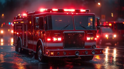 a red fire truck with lights