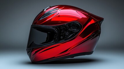 Fototapeta premium a red motorcycle helmet with black visor