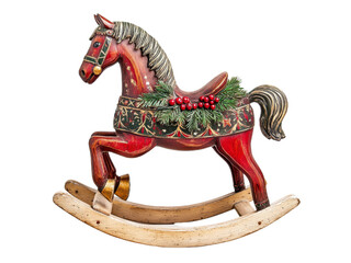 Vintage Wooden Rocking Horse Decorated with Christmas Accents