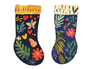 Cute Hand-Drawn Xmas Socks with a Fun, Childlike Illustration