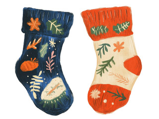 Whimsical Christmas Socks Illustrated in a Playful, Childlike Style