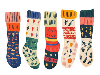 Whimsical Christmas Socks Illustrated in a Playful, Childlike Style
