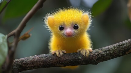 Naklejka premium a small yellow animal on a branch
