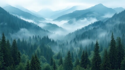 Fototapeta premium a watercolor of mountains and fog