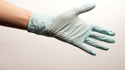 Hand in Light Blue Nitrile Glove Extended Open Palm