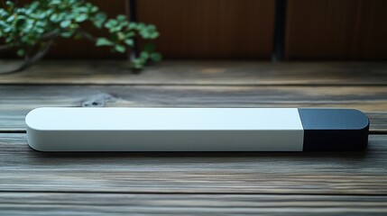 a white rectangular object with a black handle