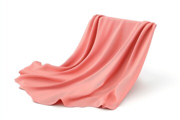 Fototapeta premium A coral-colored fabric draped and folded on a white background, with soft shadows.