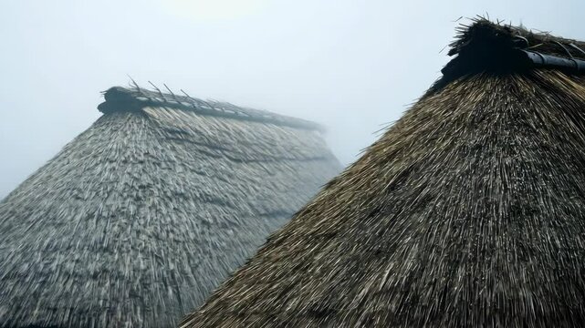 Misty Thatch Roofs: A Glimpse into Rural Serenity