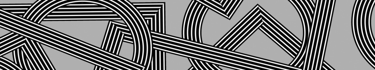 Black and white shapes.Abstract background for wide screens. Wallpaper 5760x1080.