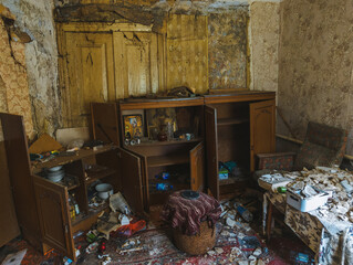 Old rotten abandoned house interior