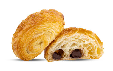 A tasty chocolate croissant isolated on transparent png