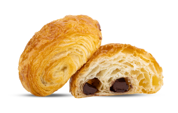 A tasty chocolate croissant isolated on transparent png