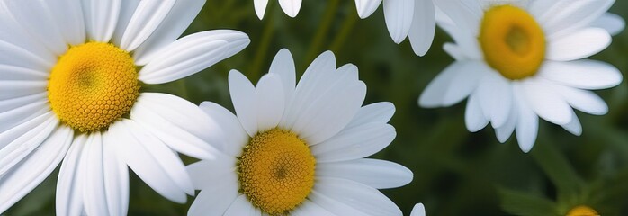 Bunner with close up of daisies exudes freshness, vitality, for nature themed project, eco friendly branding, spring campaign, digital project, seasonal spa promotion, adding cheerful touch to visual.