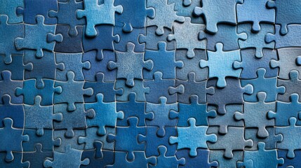 A collection of puzzle pieces arranged together, creating a textured mosaic background with intricate patterns and vibrant colors.