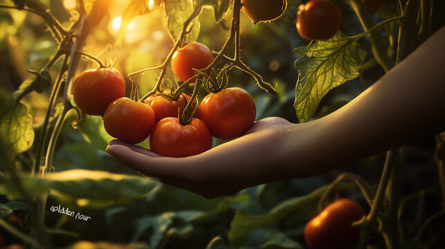 Ripe Red Tomatoes Harvest Hand Picking Golden Hour Farm