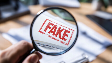 Magnifying Glass Reveals Fake Document Fraud Deception Investigation