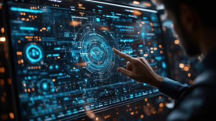 Fototapeta premium businessman show crm customer relationship management for business sales marketing system concept presented in futuristic graphic interface of service application to support crm database analysi