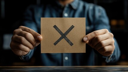 businessman showing check right and wrong choice the idea is to decide to vote think yes or no decisions and business options for difficult situations in dilemma true and false symbols agreein