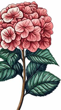 A vibrant digital illustration depicts a single hydrangea stem