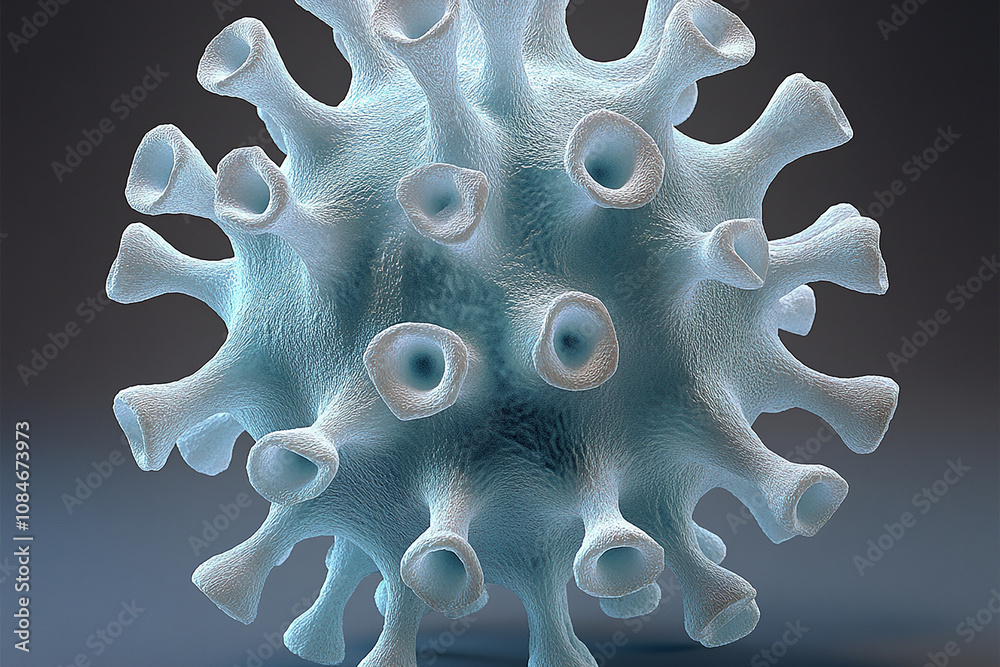 Poster Microscopic view of virus showing surface proteins and structure
