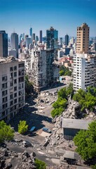 City Destroyed by Earthquake – Devastated Urban Ruins Submerged in Debris After Strong Quake