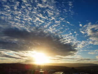 High Angle View of Newport City on River Usk Wales, United Kingdom During Sunset. Aerial Footage Was Captured with Drone's Camera on May 27th, 2024