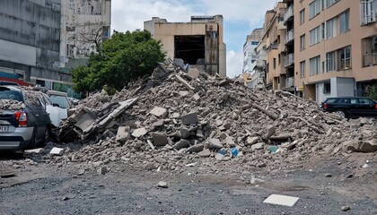 City Destroyed by Earthquake – Devastated Urban Ruins Submerged in Debris After Strong Quake