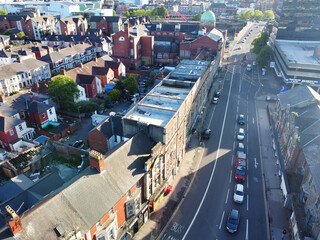 High Angle View of Newport City on River Usk Wales, United Kingdom During Sunset. Aerial Footage...