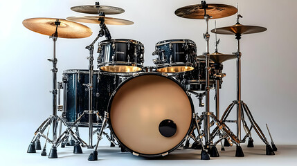 Black Drum Set with Cymbals - Realistic 3D Image