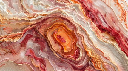 Obraz premium Wallpaper A polished agate slice with natural concentric patterns and warm colors creating an abstract design