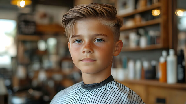 Boy with Blonde Hair in a Barbershop - Realistic Photo