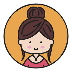 Cute female head with pretty fashion hairdo icon