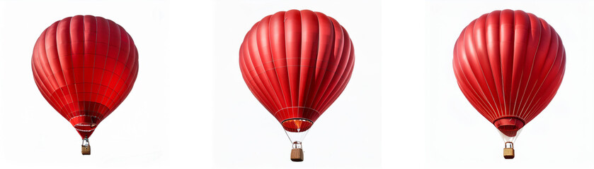 Naklejka premium Three red hot air balloons are arranged horizontally in a row against a white background.